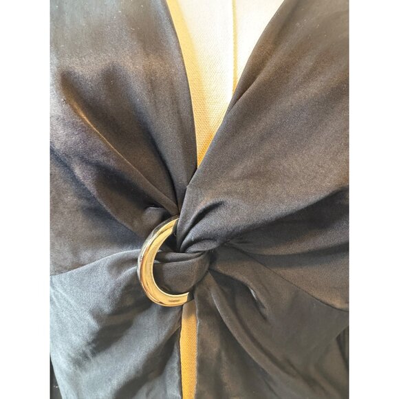 Zara Black XS Satin Long Sleeve Gold Ring Detail Top - Picture 4 of 10